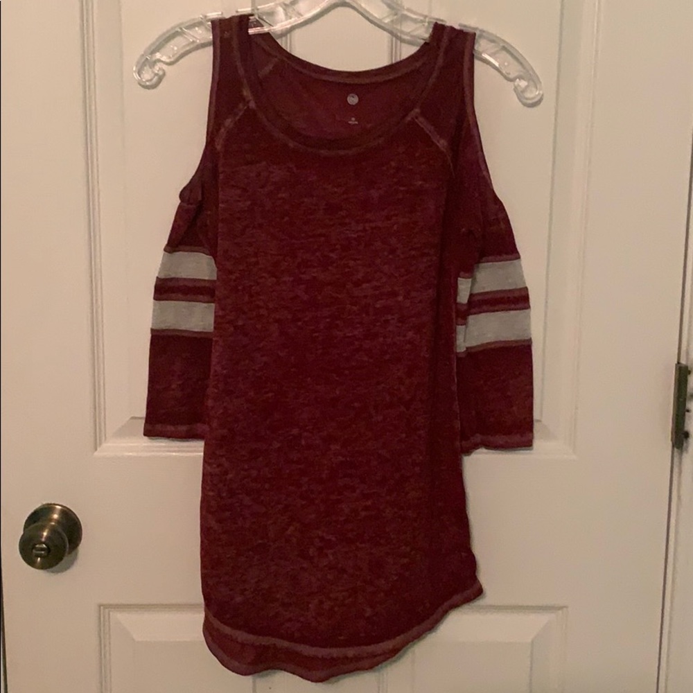 red cap-sleeve shirt